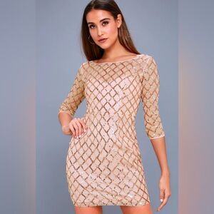 Lulu’s NWT Party Favor Rose Gold Sequin Bodycon Dress Champagne Cocktail Dress